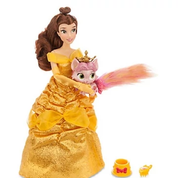 Disney Belle hercegnő baba Kitty királynő cicájával és kiegészítőkkel 