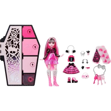 Monster High Draculaura baba ruhásszekrénnyel és sok rejtélyes kiegészítővel (Skulltimate Secrets Fearidescent )