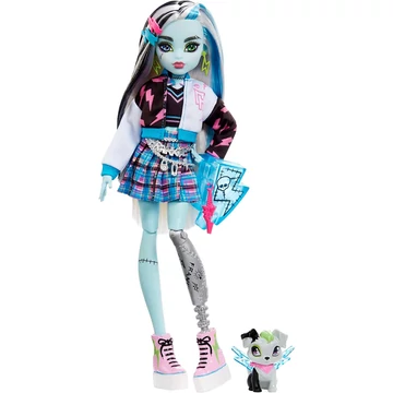 Monster High baba, Frankie Stein kiegészítőkkel és kisállat kutyával