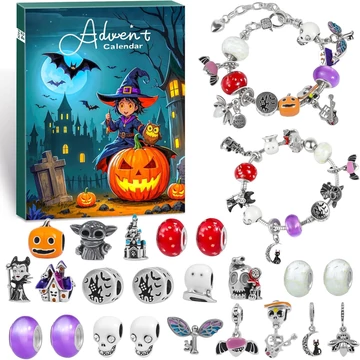 Karácsonyi/Halloween világító karrakteres ékszer Adventi kalendárium, naptár szett 24 darabos