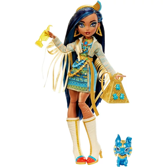 Monster High baba, Cleo De Nile kiegészítőkkel és kisállat kutyával 