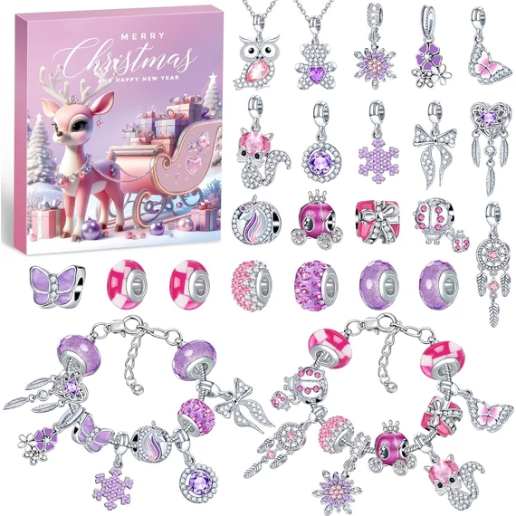 Karácsonyi karrakteres ékszer Adventi kalendárium, naptár szett 24 darabos (Őzike)