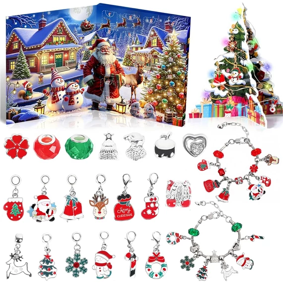 Karácsonyi karrakteres ékszer Adventi kalendárium, naptár szett 24 darabos (karácsonyfa) 