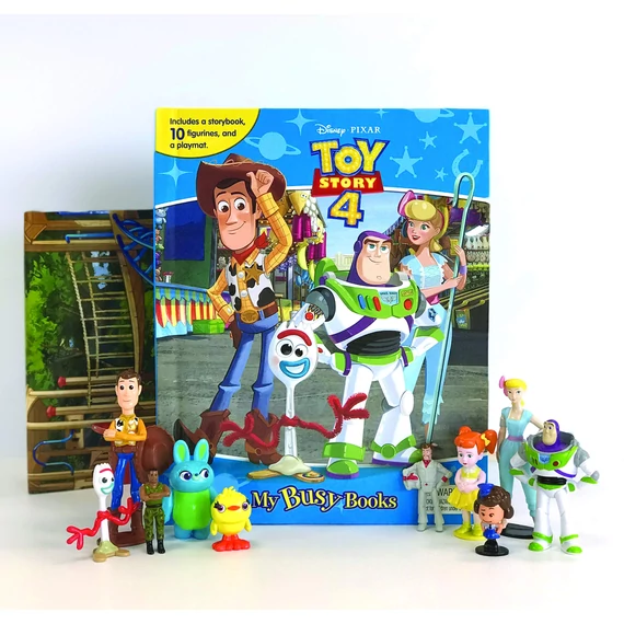 Disney Toy Story 4 mesekönyv 10 darab figurával és játszószőnyeggel angol nyelvű